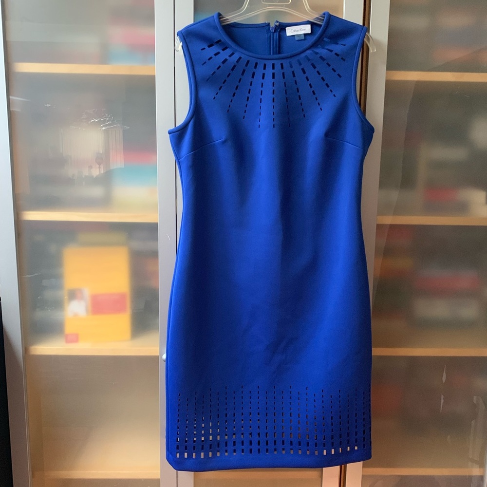 Calvin Klein Perforated Cobalt Sheath Dress
